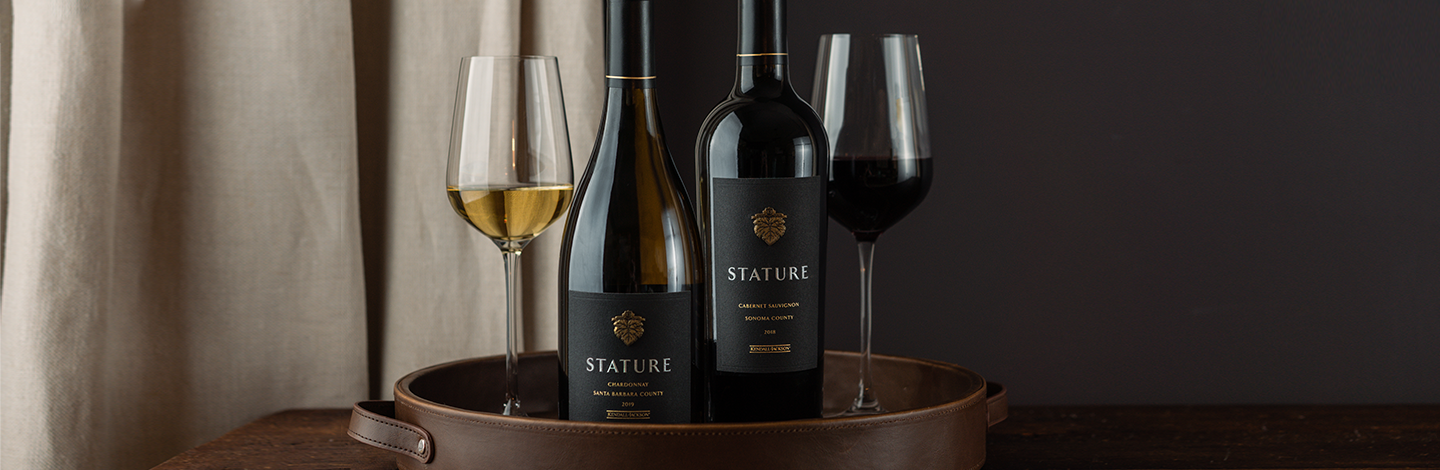 Close up Kendall-Jackson Stature wine bottles.